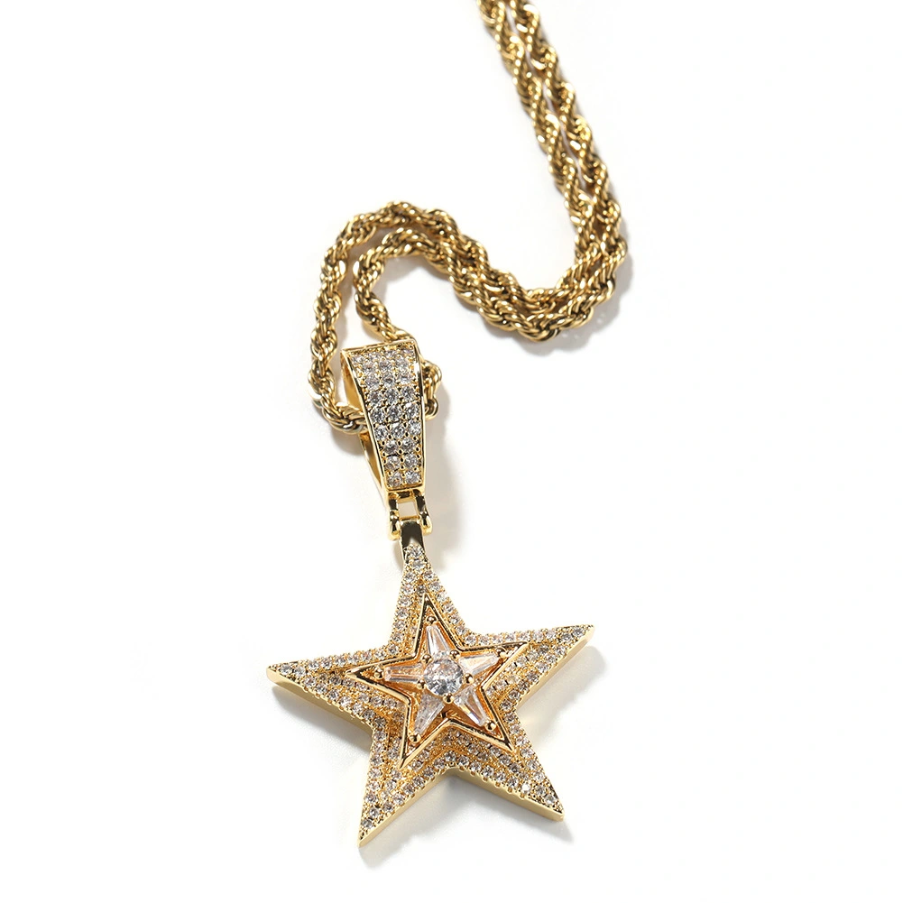 Diamond Rotating Five-pointed Star Pendant Necklace