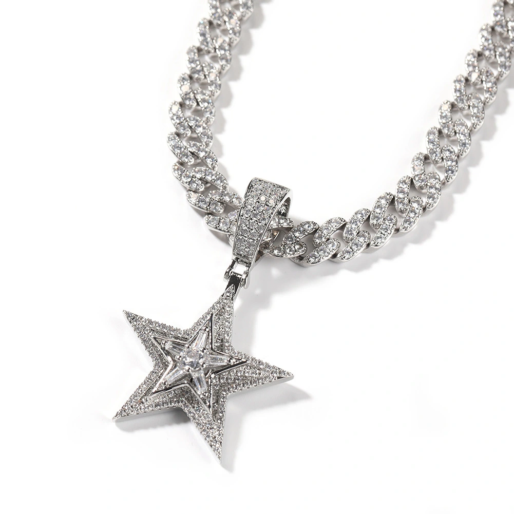 Diamond Rotating Five-pointed Star Pendant Necklace