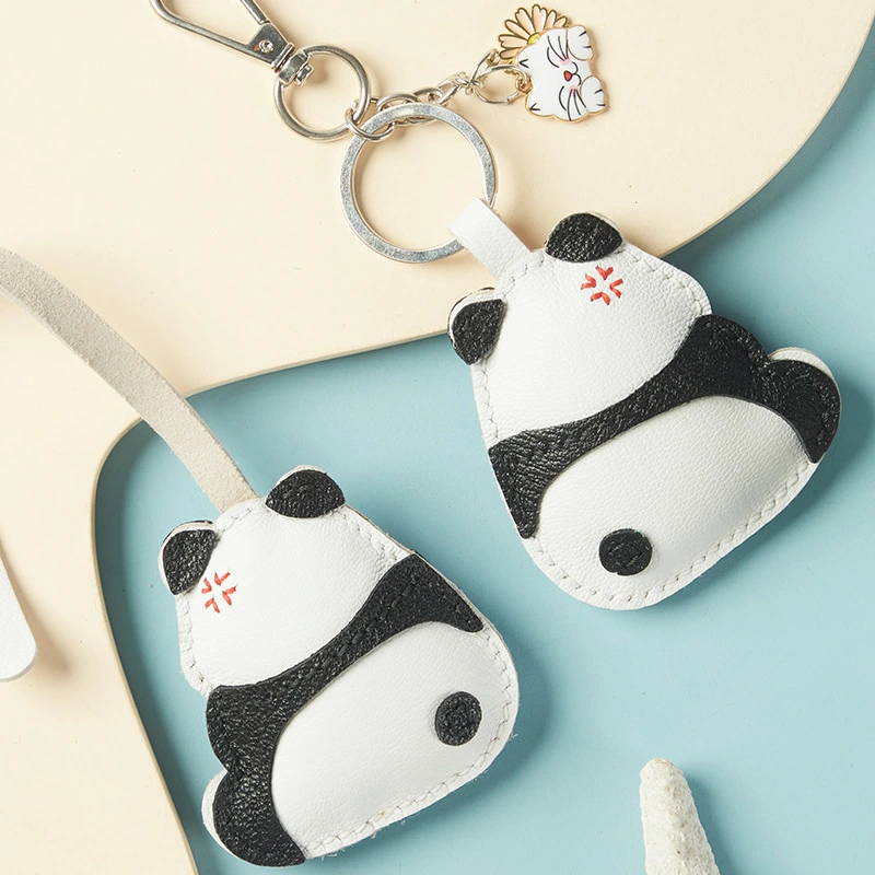 Cartoon Panda Head Layer Sheepskin Keychain Material Bag