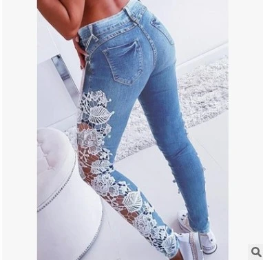 European And American Lace Cut-out Ruffles Jeans In Stock