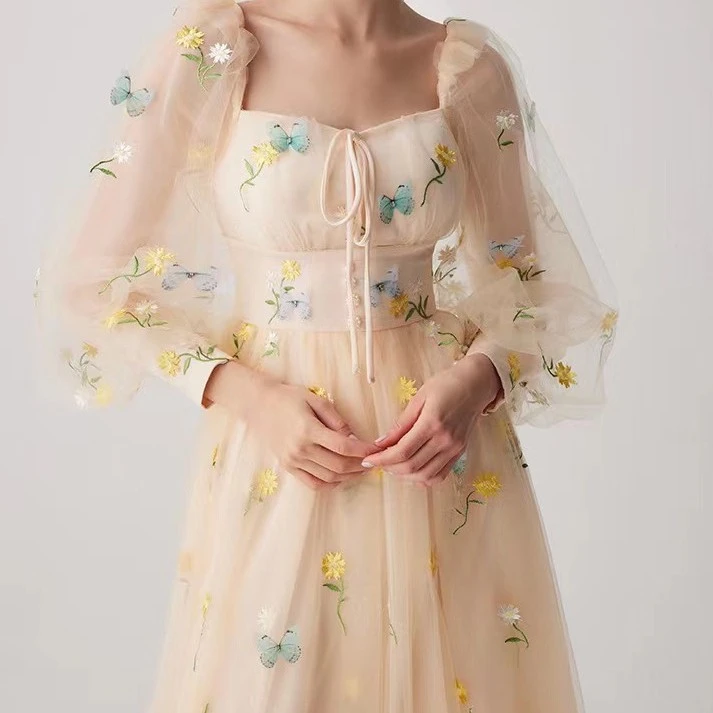 Women's Three-dimensional Butterfly Floral Embroidered Mesh Dress