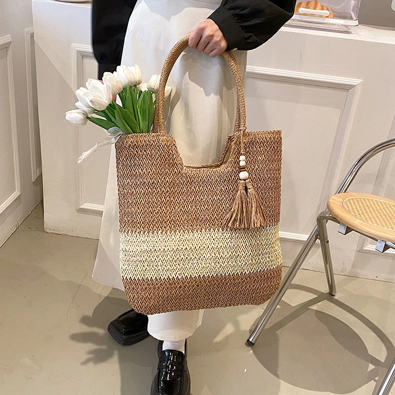 Women's Fashion Simple Tassel Decoration Shoulder Woven Bag