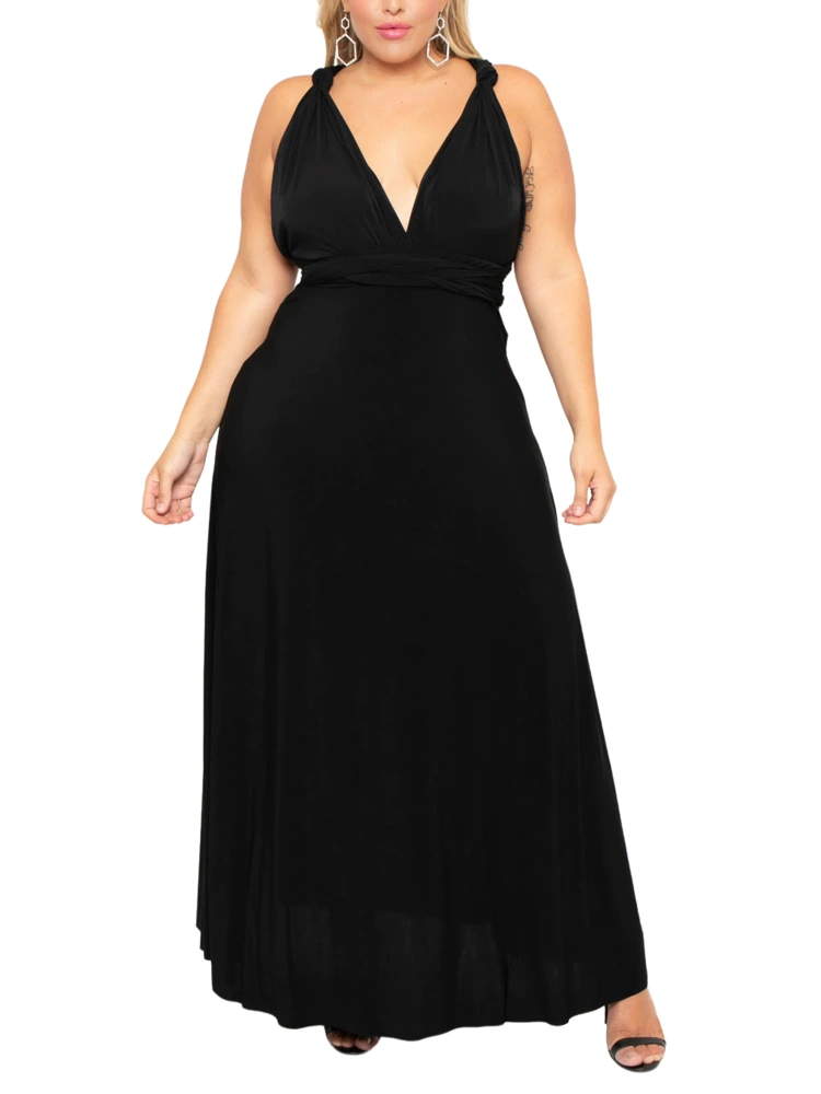 Women's Plus Size Black Maxi Dress, Multi Way Wrap Evening Dress Multi-Way-Wear