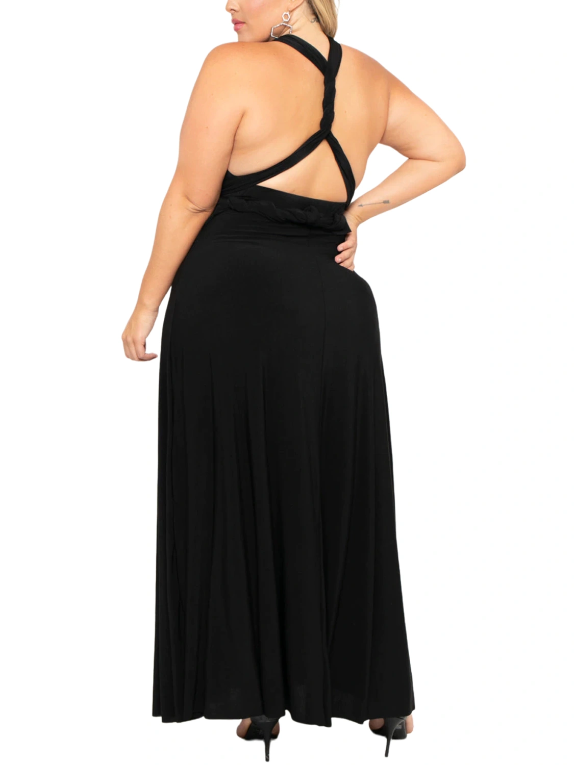 Women's Plus Size Black Maxi Dress, Multi Way Wrap Evening Dress Multi-Way-Wear