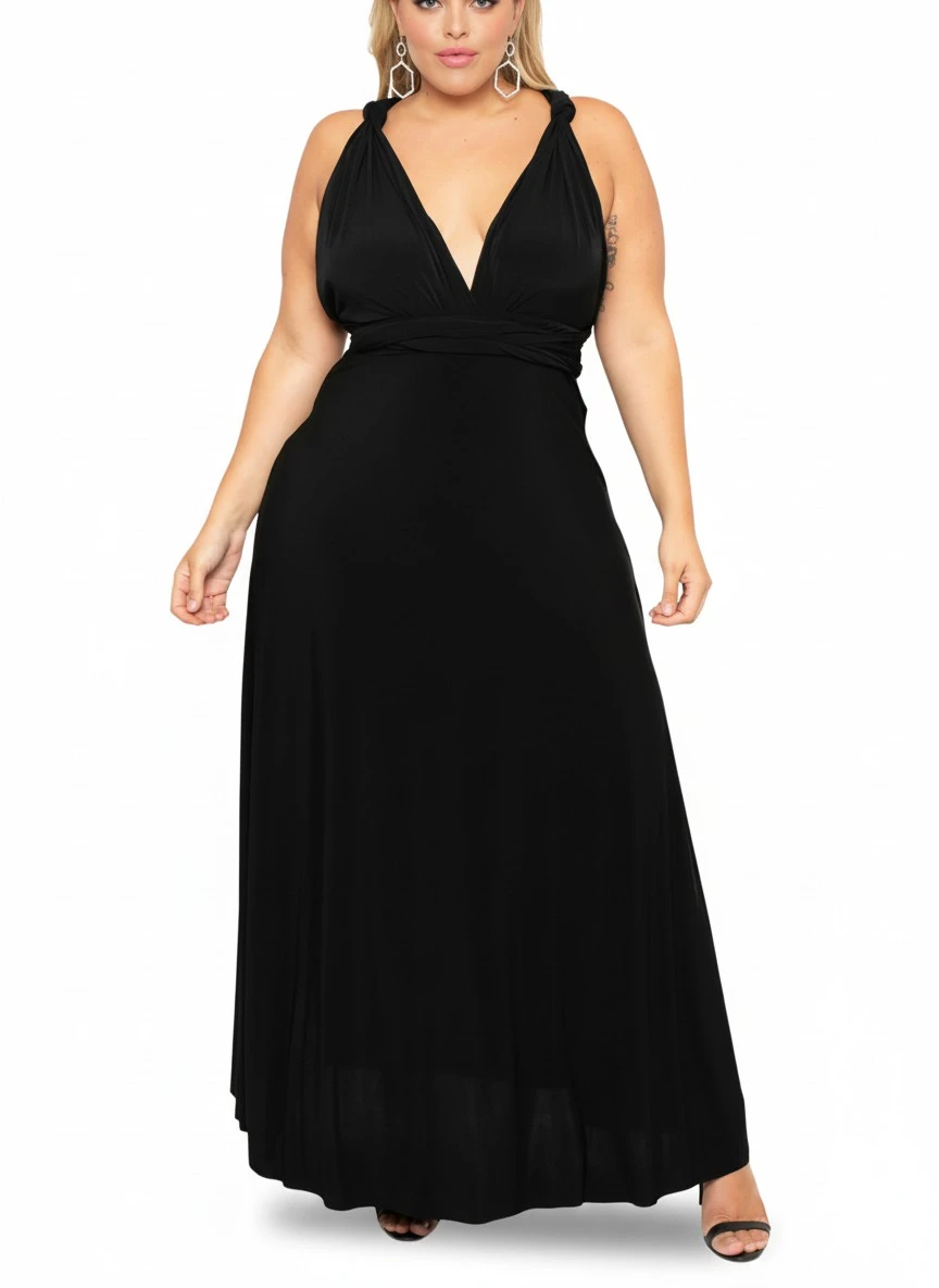 Women's Plus Size Black Maxi Dress, Multi Way Wrap Evening Dress Multi-Way-Wear