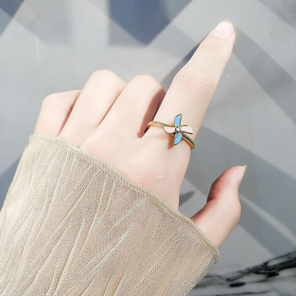 Drip Glue Colorful Rotable Windmill Ring