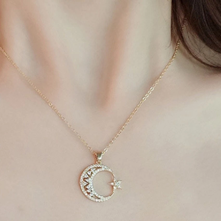 Star Moon Diamond Inlaid Clavicle Chain Necklace