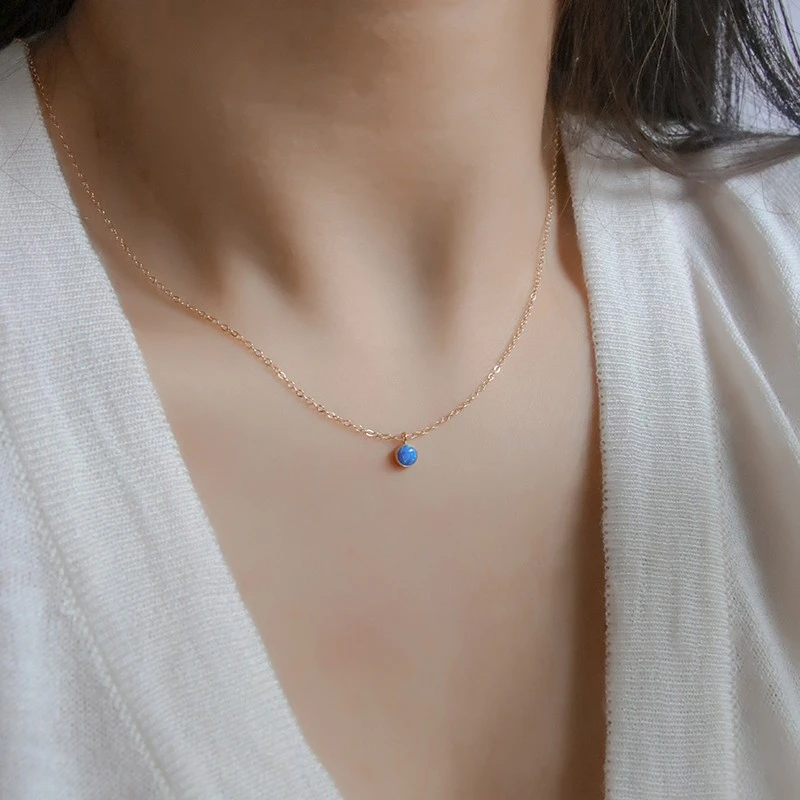 Sky Blue S925 Silver Pendant Blue Opal Stone Necklace