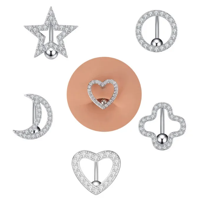 Stainless Steel Inverted Wear Belly Ring Five-pointed Star Round Navel Stud Piercing Jewelry