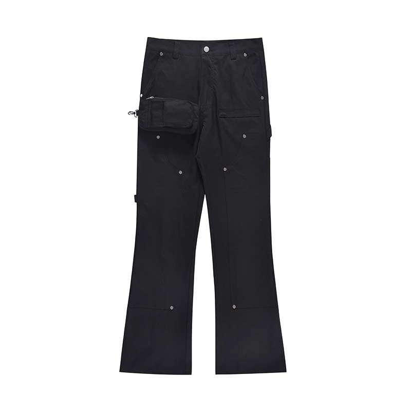 High Street Retro Functional Rivet Slightly Flared Casual Pants For Men