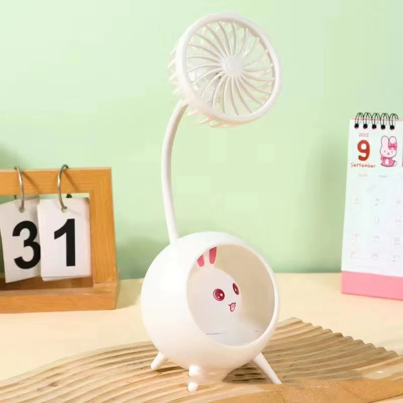 Rabbit Cartoon Small Table Lamp Fan Two In One