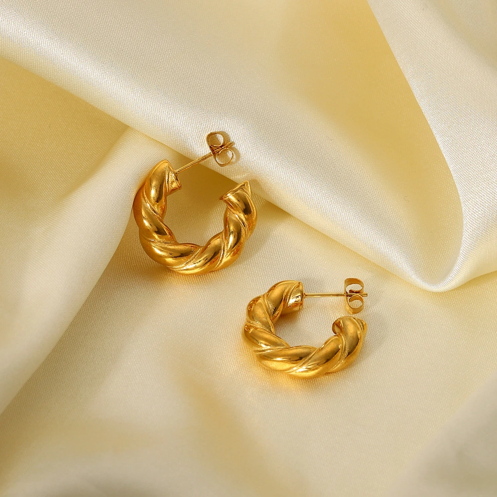 18K Gold-plated Stainless Steel Bold Twist C- Shaped Ear Studs