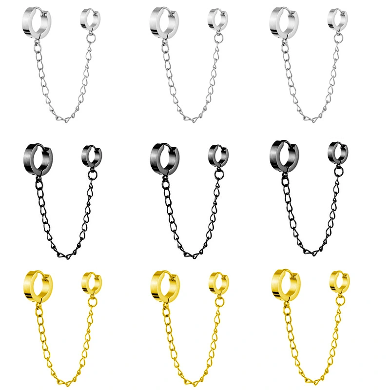 Men's And Women's Fashion Simple Stainless Steel Round Binaural Buckle Chain Earrings