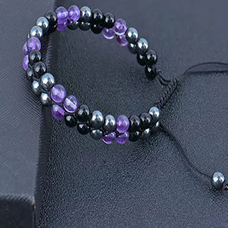 European And American 8MM Natural Amethyst Double-layer Bracelet Adjustable Black Magnet Beaded