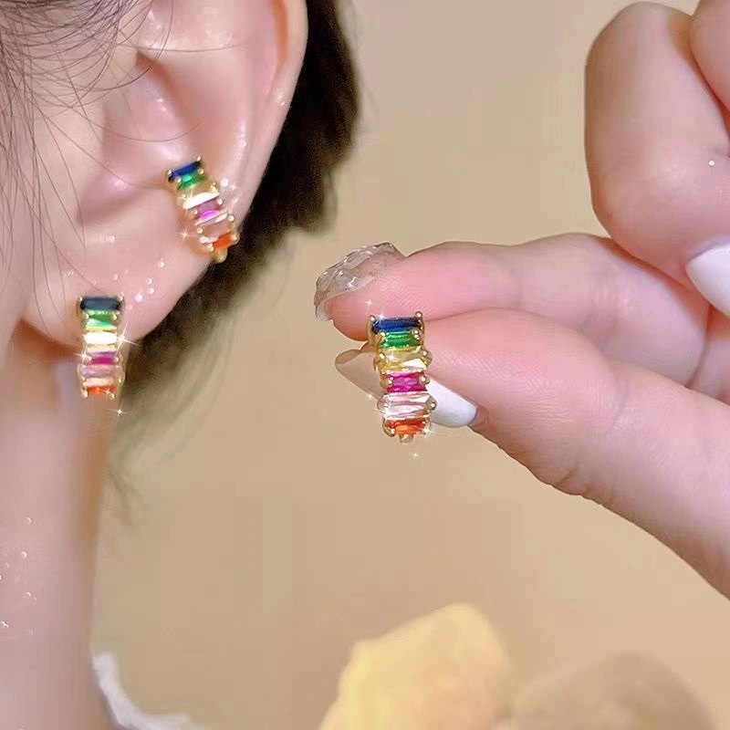 Colorful Zircon Earrings Affordable Luxury Style Niche Design