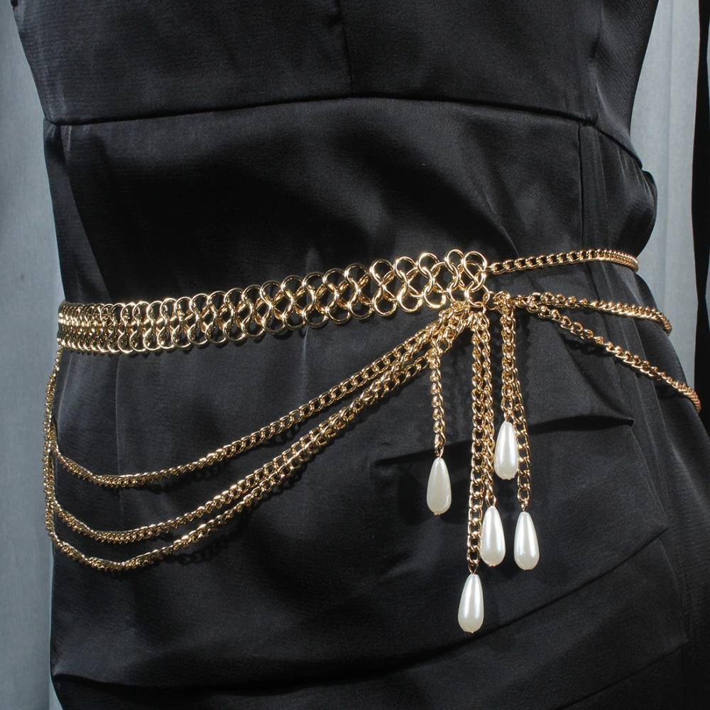 Body Chain Exaggerated Geometric Pearl Droplet Shaped Waist Chain