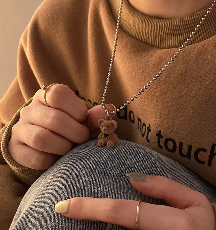 Plush Bear Sweater Chain Long Necklace Women's Long Clavicle Chain