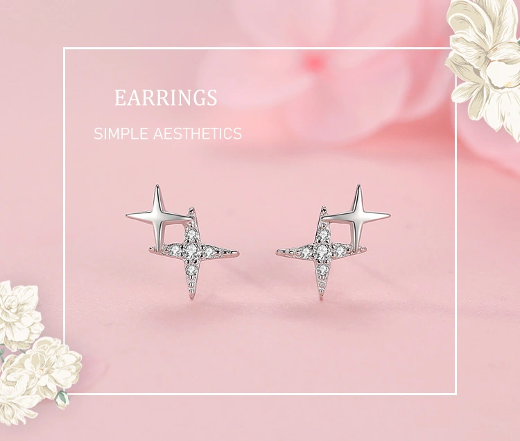 S925 Sterling Silver Four-pointed Star Earrings