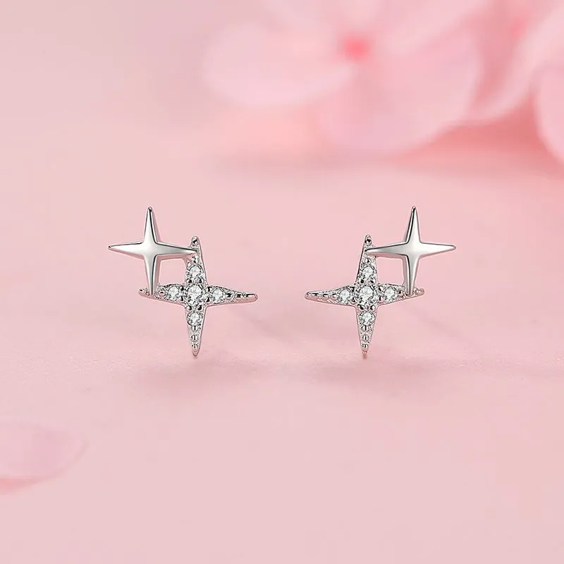 S925 Sterling Silver Four-pointed Star Earrings