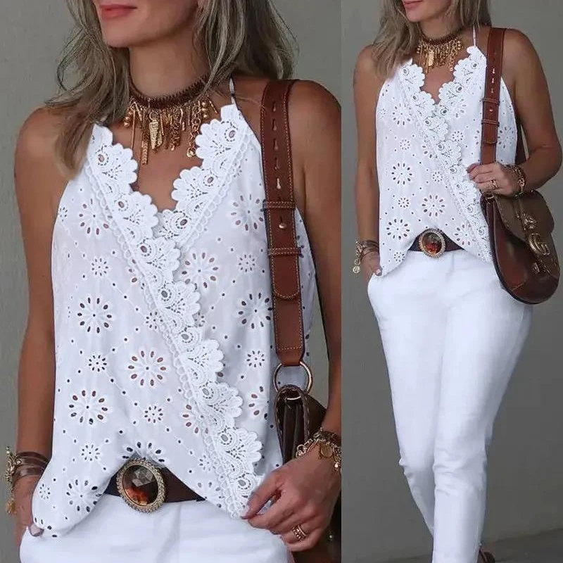Summer Retro Lace Cutout Camisole For Women