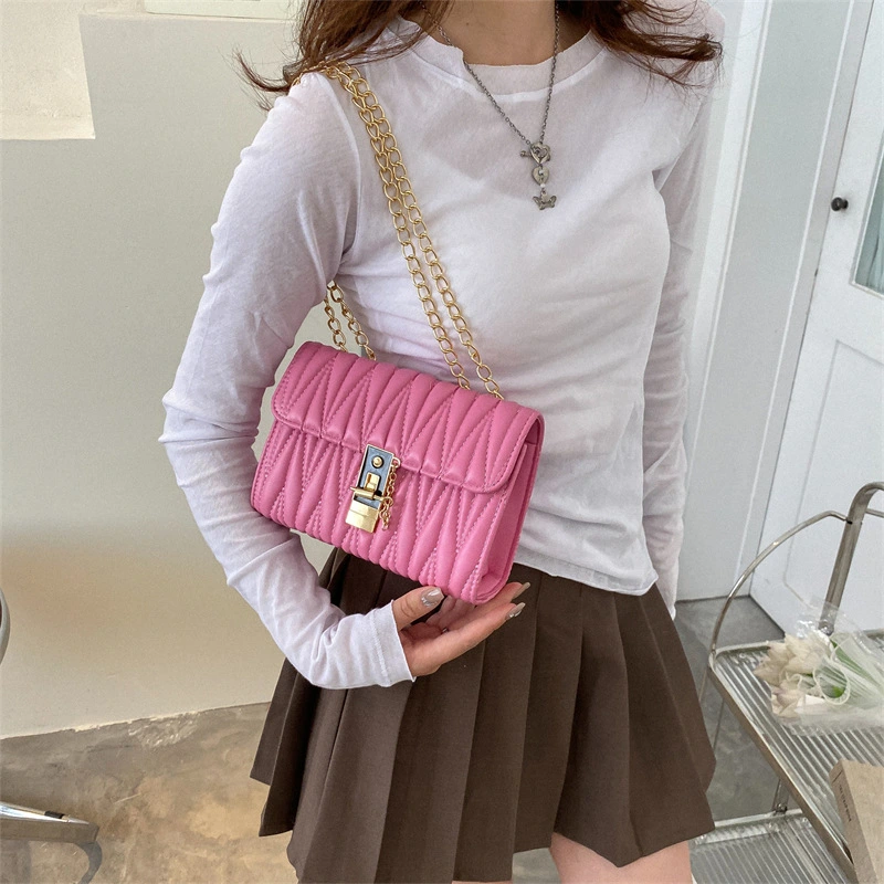 Solid Color Pleated Small Square All-match Simple Chain Shoulder Messenger Bag