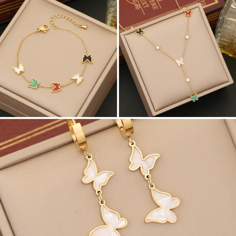 Colorized Butterfly Necklace Fashion Stainless Steel Jewelry Set