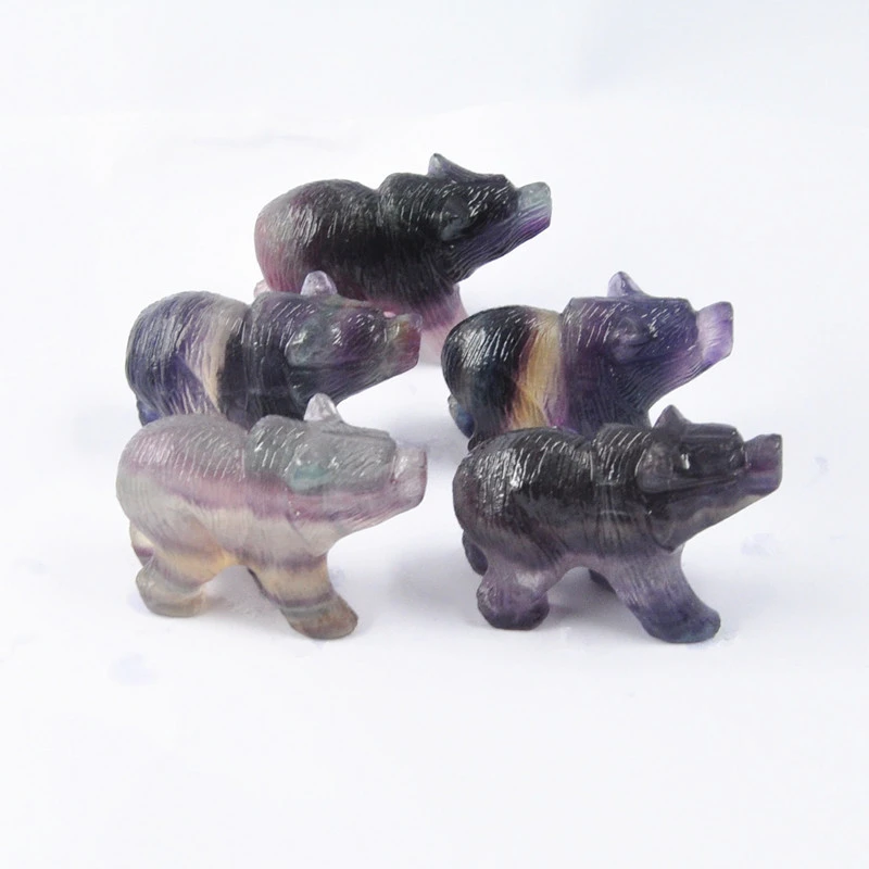 Classic Crystal Polar Bear Crafts Decoration Colorful Fluorite Carved Animal