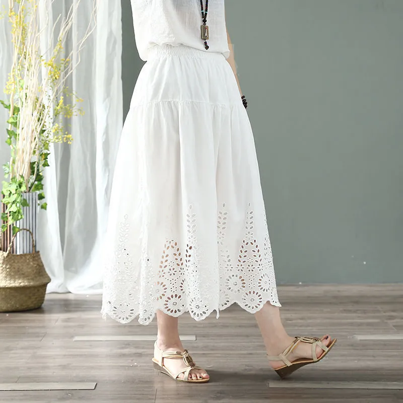 Women's Fashion Retro Art Elastic-waist Hollow Embroidered Skirt