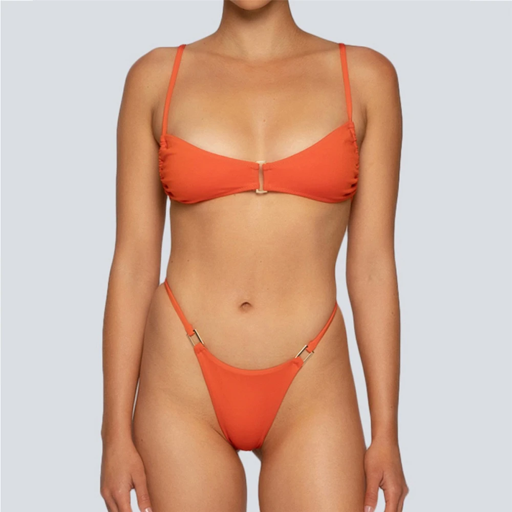 Women's Bikini Nylon Fabric Solid Color Simple