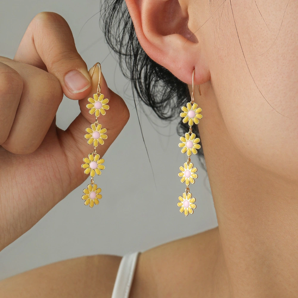 Sweet Idyllic Fresh Little Daisy Drop Oil Earrings For Women