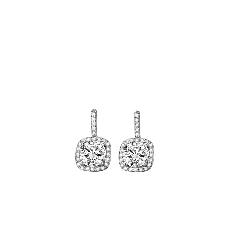 Women's Korean-style Simple 925 Sterling Silver Square Zircon Stud Earrings