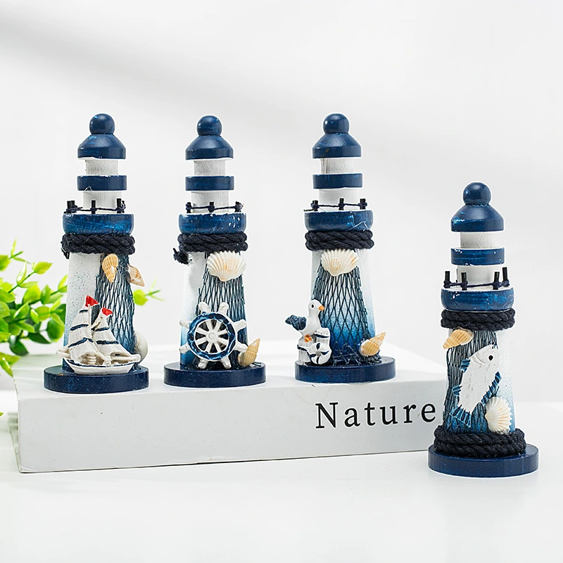 Mediterranean Wooden Pressing Die Ocean 13cm Small Lighthouse Ornaments