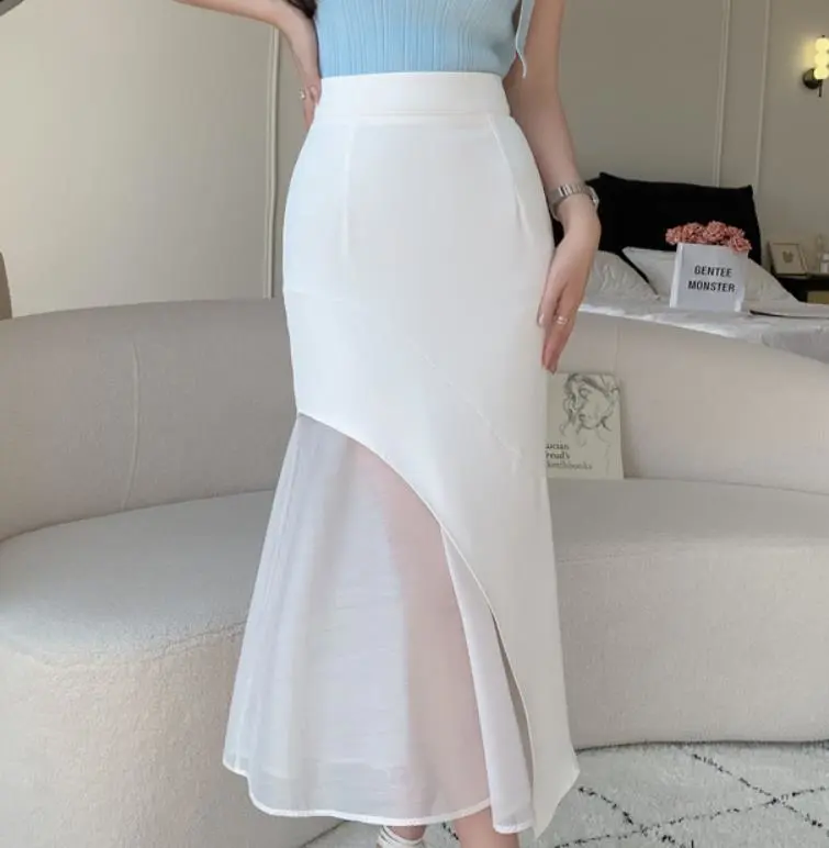 Slightly Transparent Design High Waist Ruffles Skirt