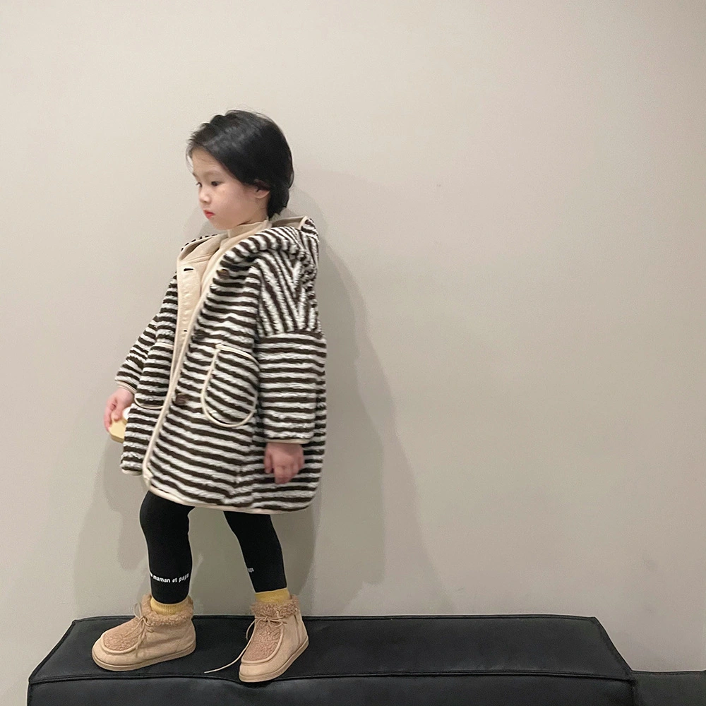 Fall Winter Hooded Striped Coat Children's Baby Lamb Wool