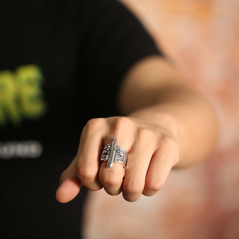 Unique Punk Style Sword Ring Male Vintage Thai Silver