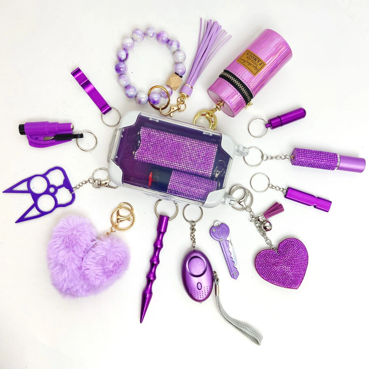 16 PCS All Purple Keychain Set Fixed Suit