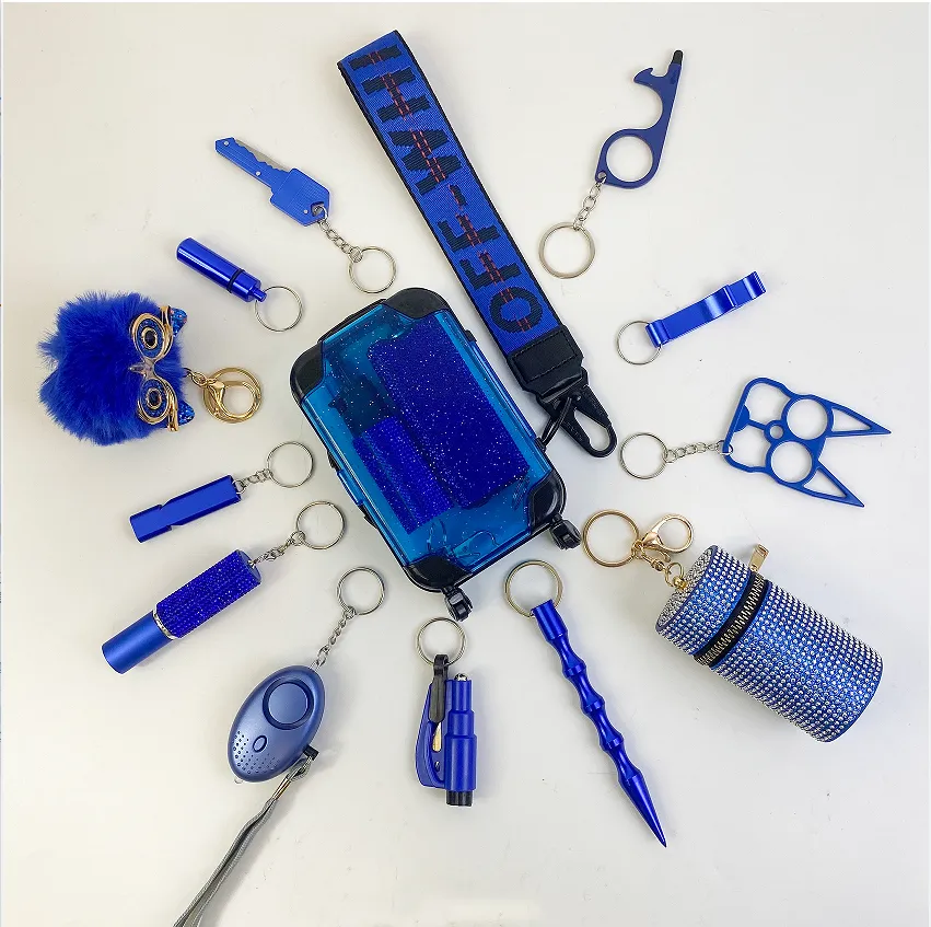 16 PCS All Blue Keychain Set Fixed Suit