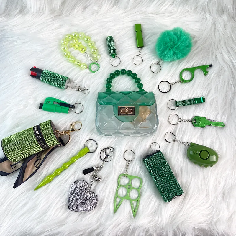 16-piece Light Green Keychain Set