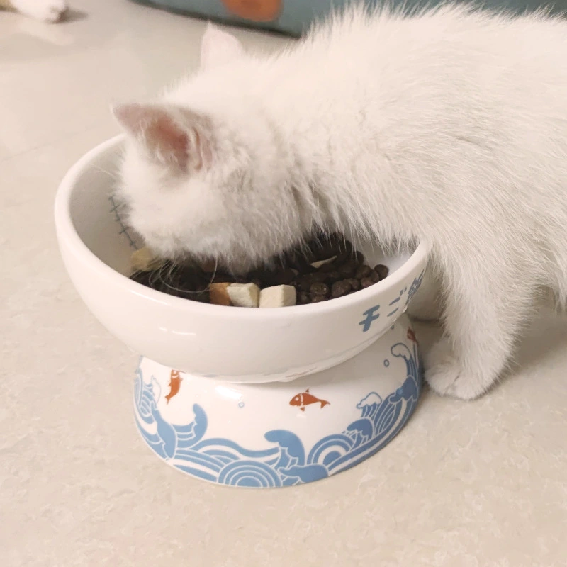 Cat Food Bowl Ceramic High Foot Anti-overturn Protection