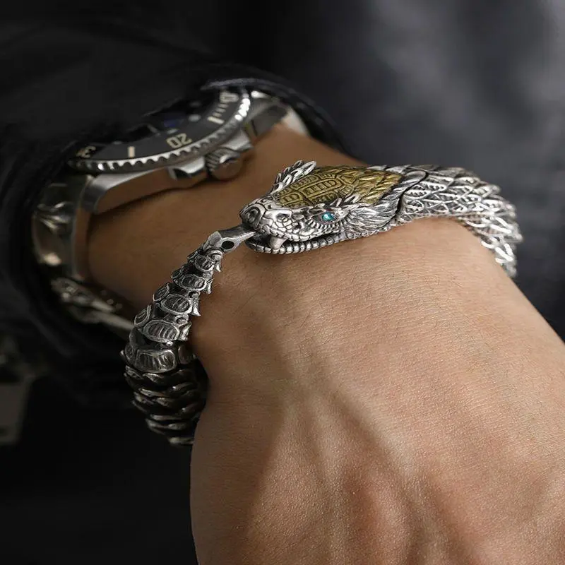 Black Snake Silver-plated Bracelet Men's Retro Style