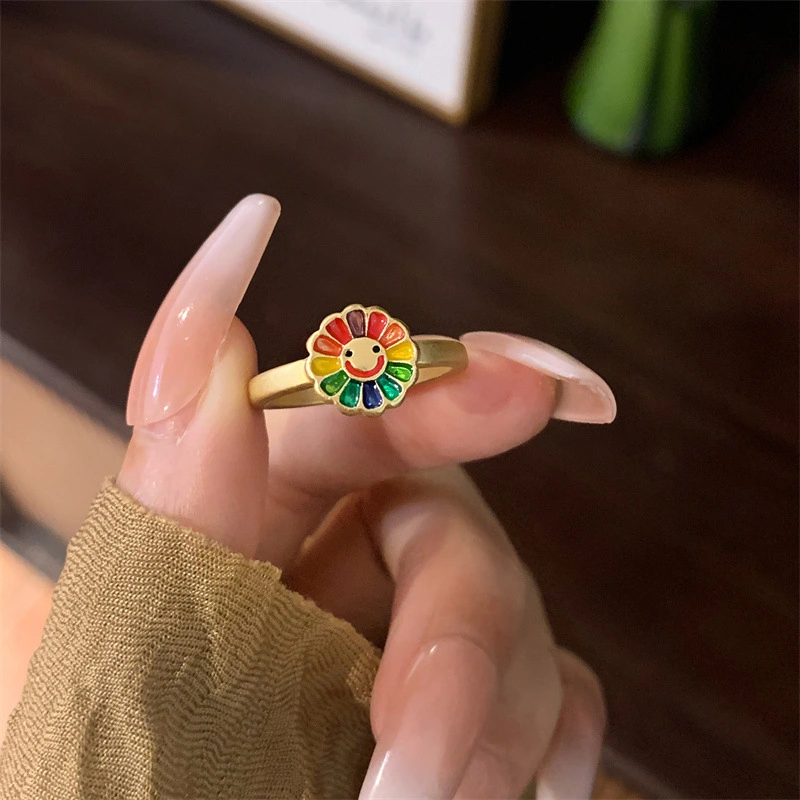 Colorful Sun Flower Ring Female Rainbow Ornament