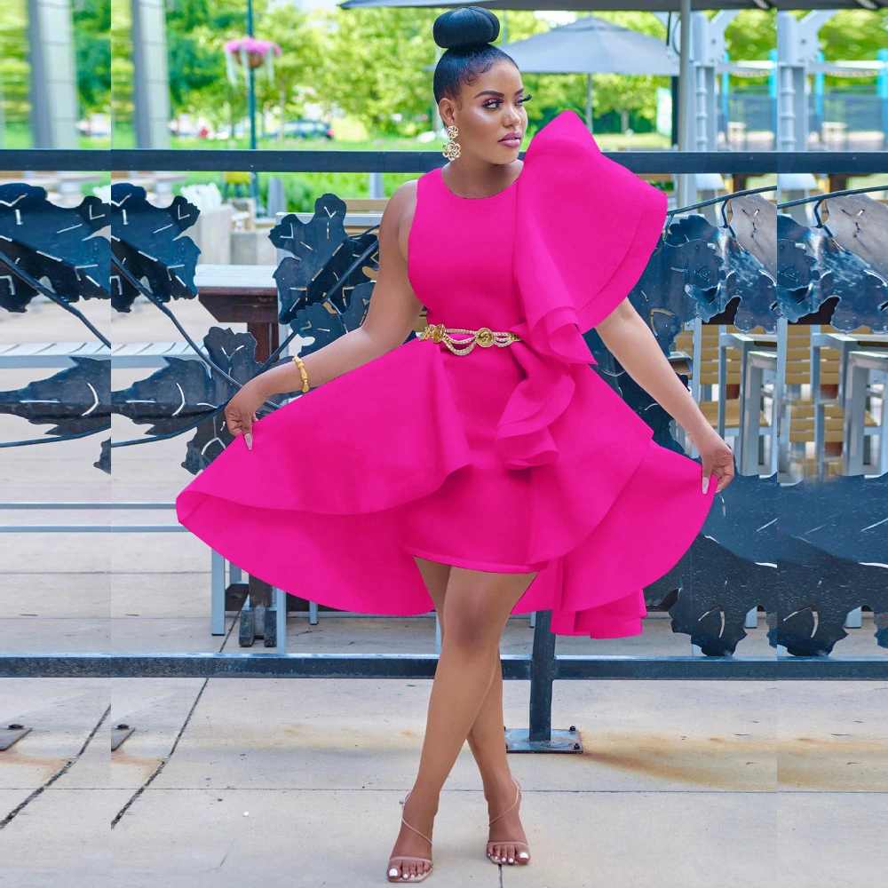 Women's Fashion Pure Color Ruffles Flab Hiding Hip Skirt