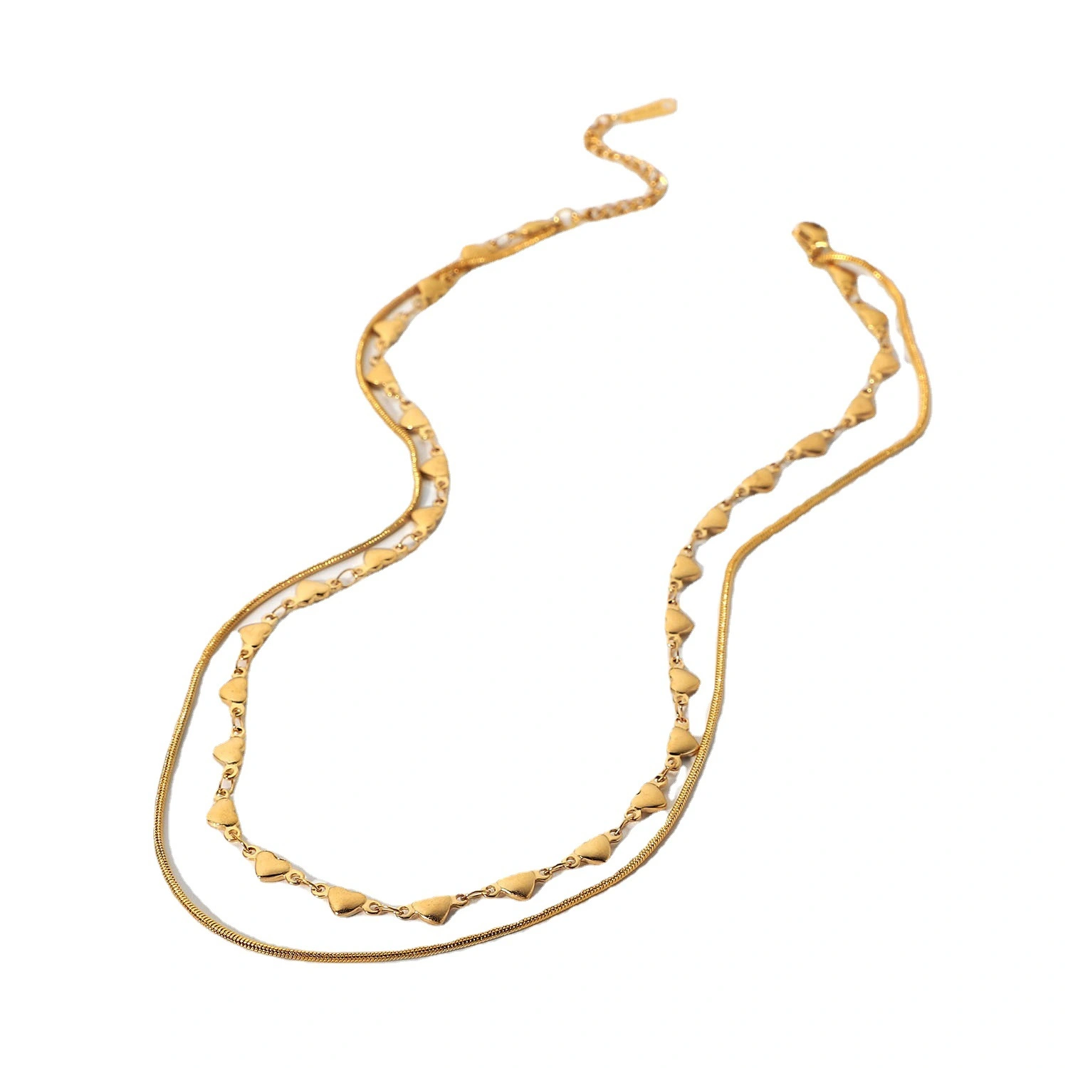 18K Gold Stainless Steel Metal Heart Double-layer Necklace