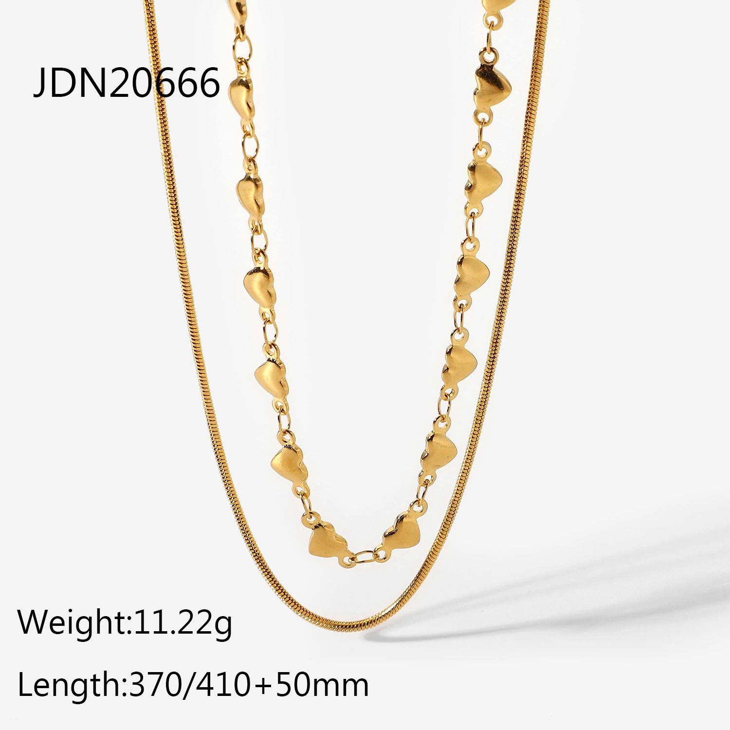 18K Gold Stainless Steel Metal Heart Double-layer Necklace
