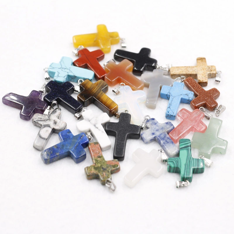 24 Color Natural Stone Cross Necklace Pendant