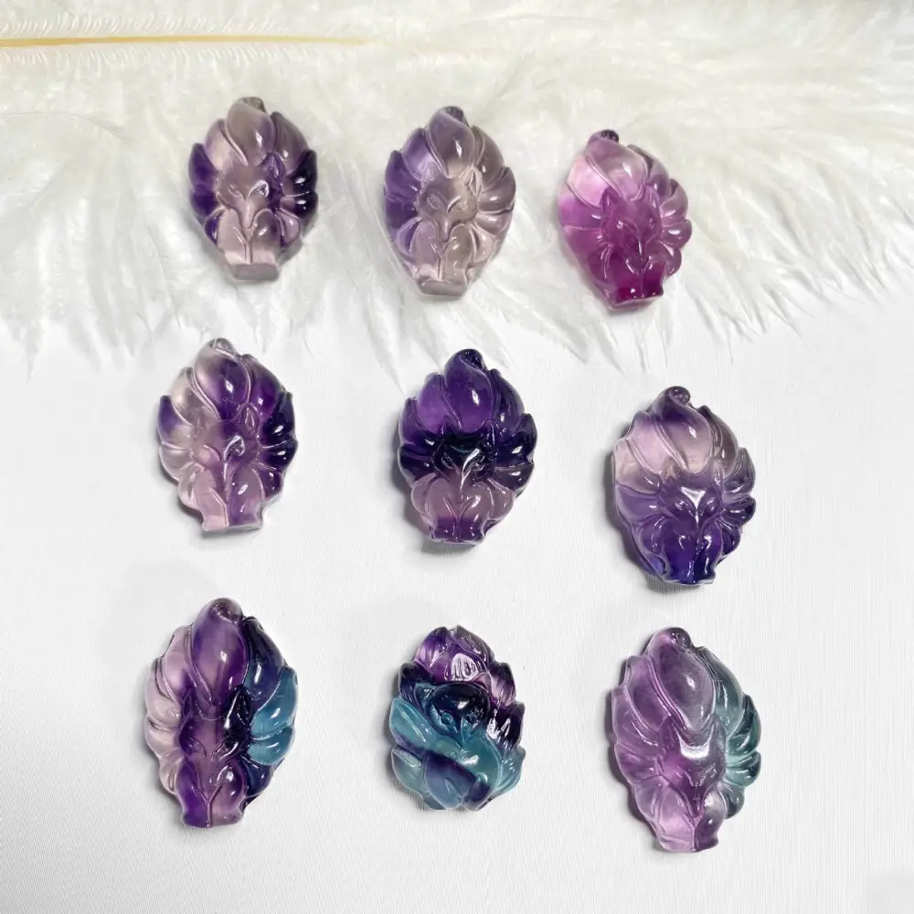 Colorful Fluorite Nine Tail Fox Shape Pendant Ornaments