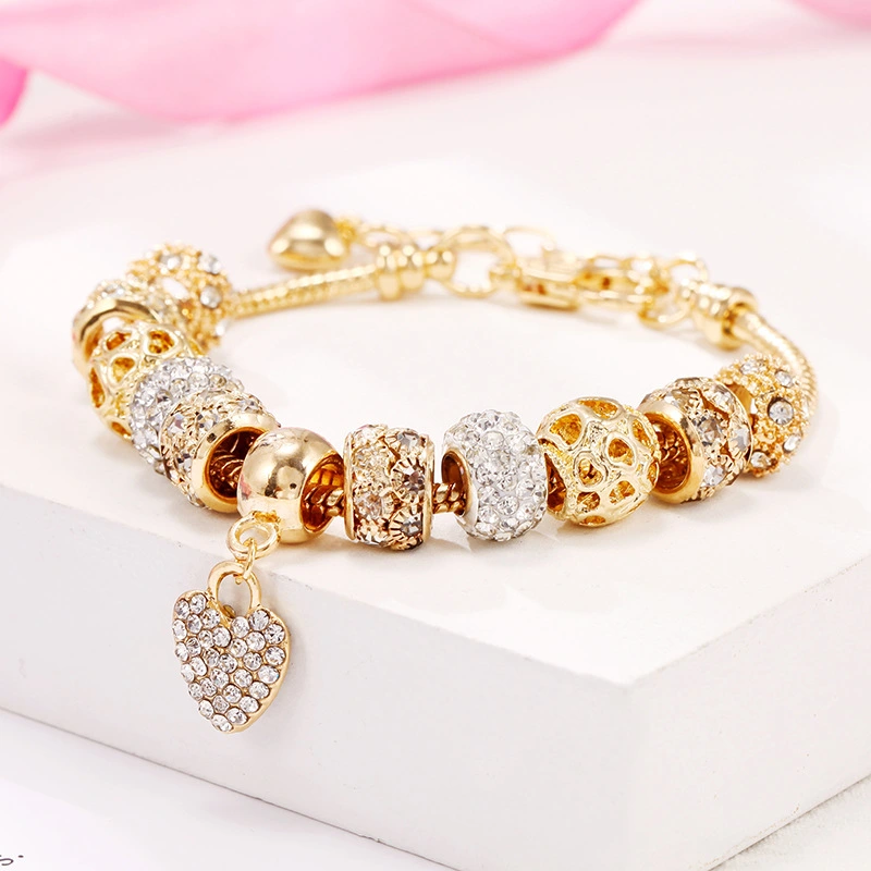 Alloy Large-hole Bead Bracelet Gold