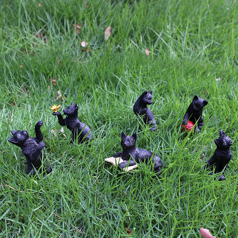 Resin Luminous Black Cat Set Garden Decoration