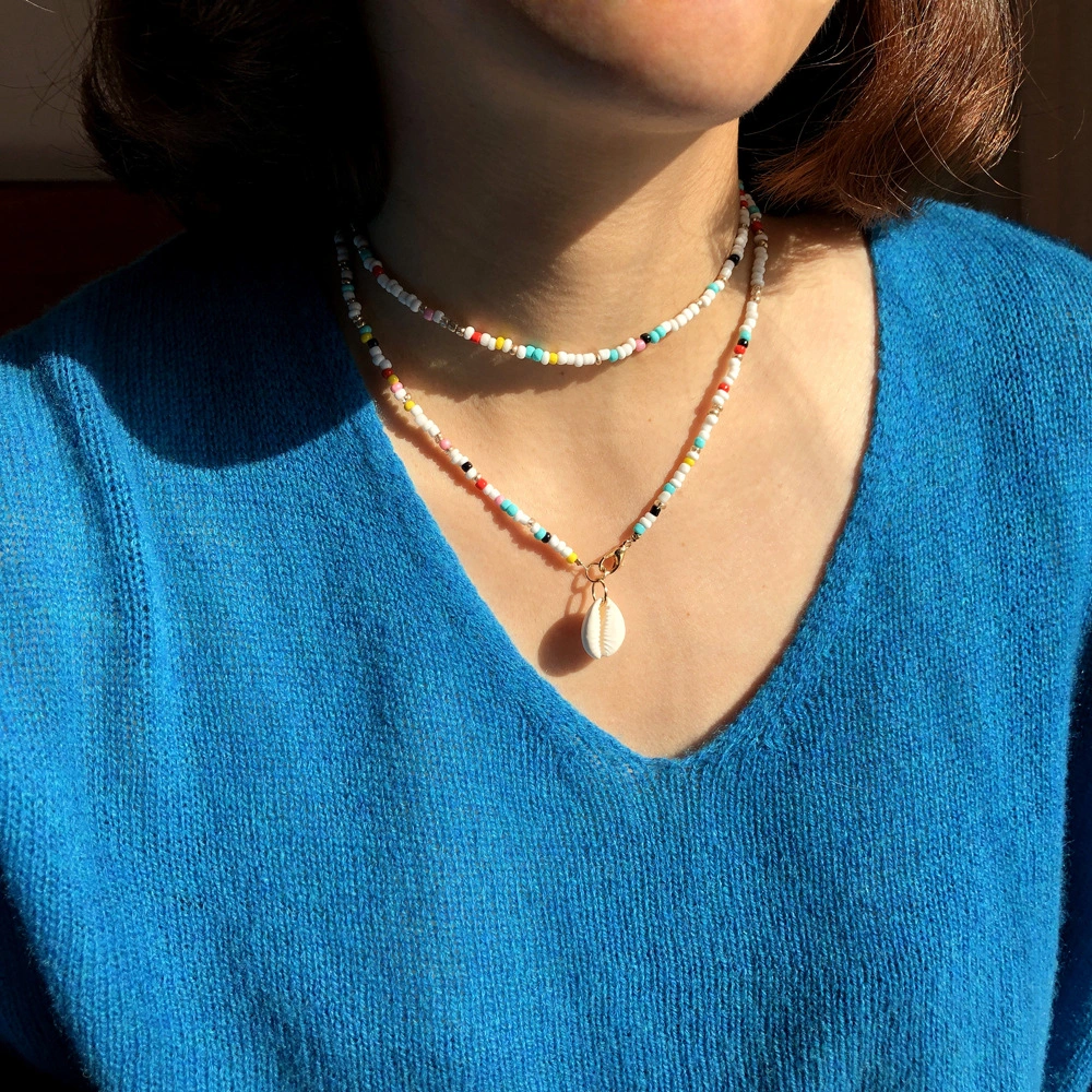 Beaded Double-layer Shell Color Bead Necklace