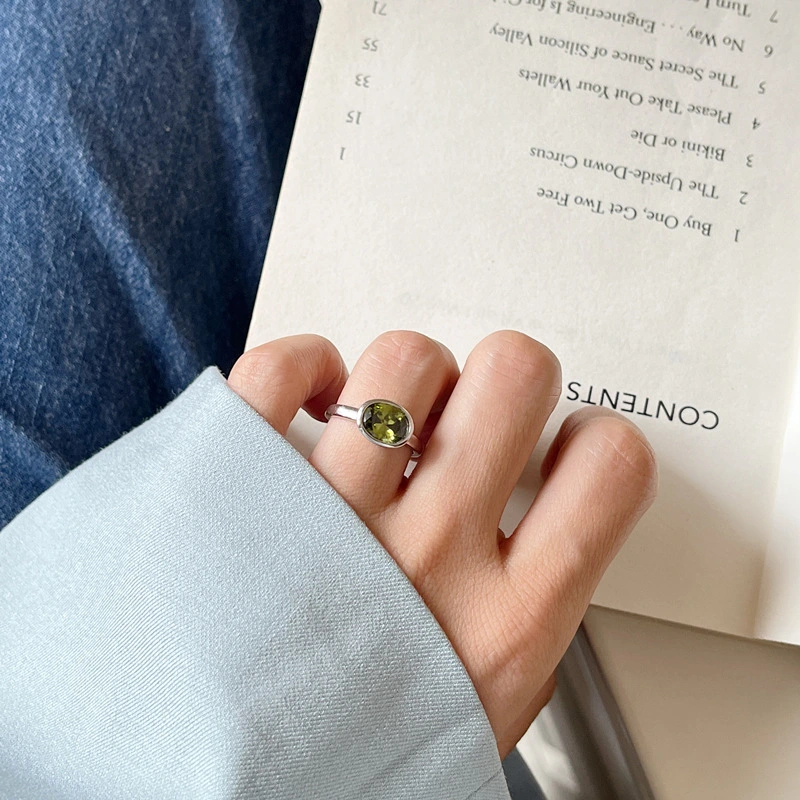 Temperament Olive Green Zircon Personality Ring Female